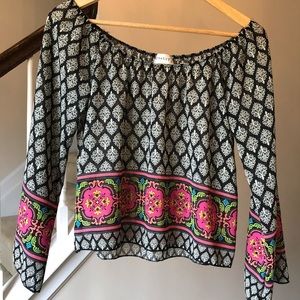 Poetry Sheer Flowy Top Slightly Cropped Boho Sz M